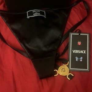 Versace Black thong with Gold Accent